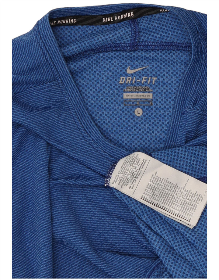Женский топ Nike Dri Fit с длинным рукавом UK 14, большой синий полиэстер в тонкую полоску