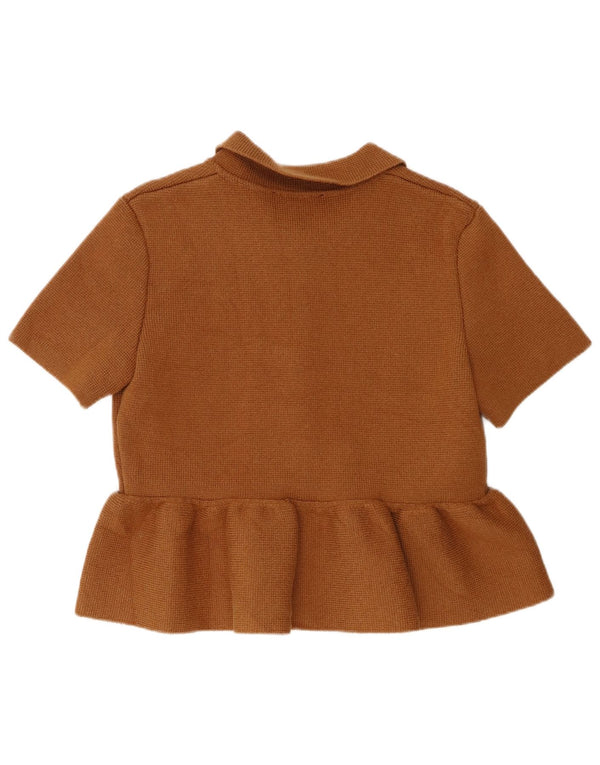 Женский кардиган с короткими рукавами Zara UK 14, большой коричневый хлопок