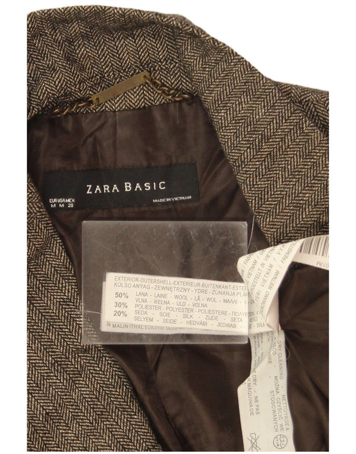 Женский пиджак Zara на 1 пуговице UK 12, шерстяной средний коричневый цвет с узором «в елочку»