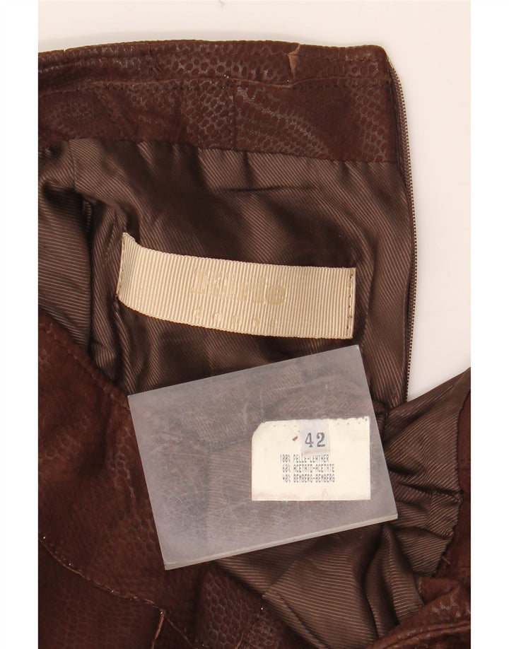 ВИНТАЖНАЯ Женская кожаная юбка IT 42 Medium W30 Коричневая кожаная с животным принтом