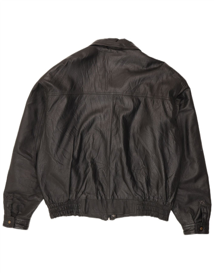 Винтажная мужская кожаная куртка UK 44 2XL черная кожа