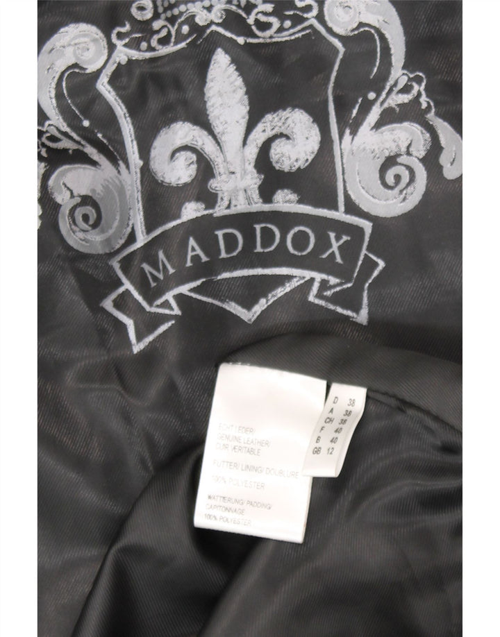 Женское кожаное стеганое пальто с капюшоном Maddox UK 12, кожа среднего черного цвета