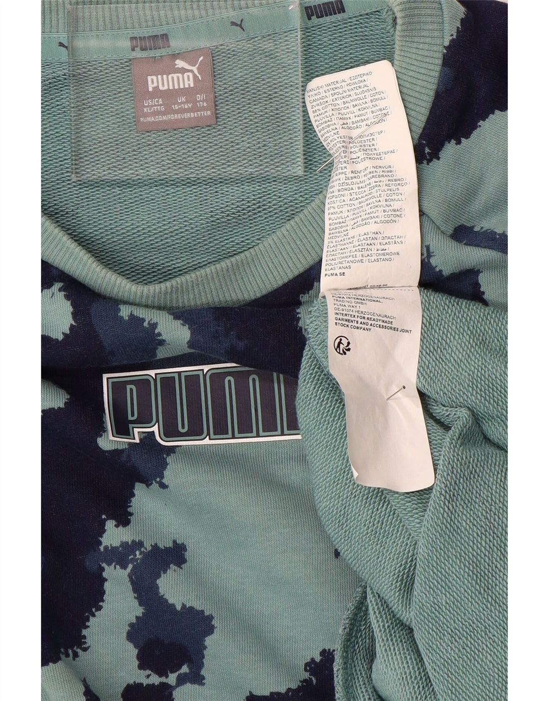 Толстовка PUMA для мальчиков, джемпер 15-16 лет, бирюзовый камуфляжный полиэстер