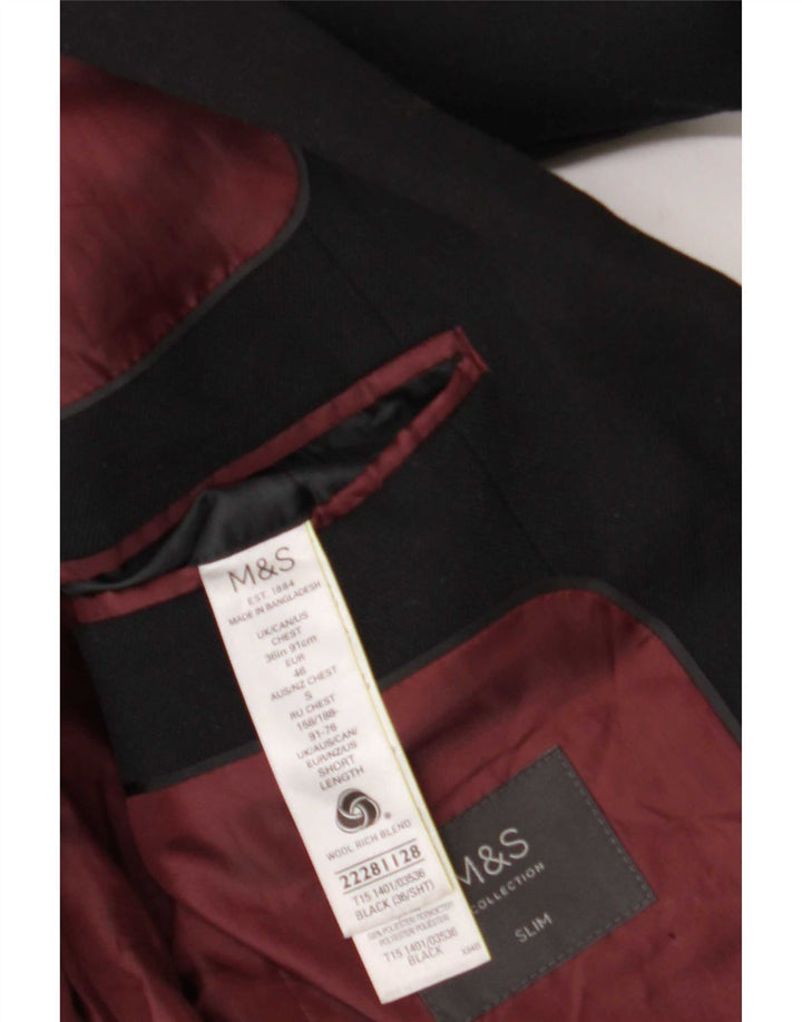 Мужской тонкий пиджак Marks & Spencer на 2 пуговицах, Великобритания 36, маленькая черная шерсть