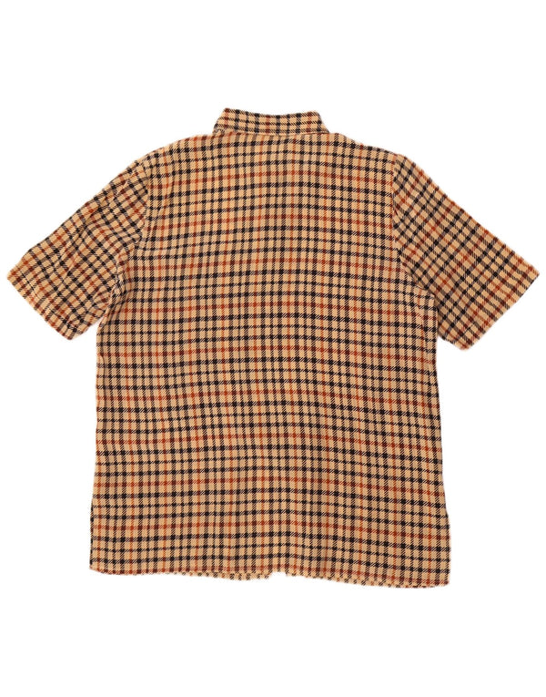 Винтажная женская рубашка с коротким рукавом UK 18 XL Коричневая шелковая с узором 