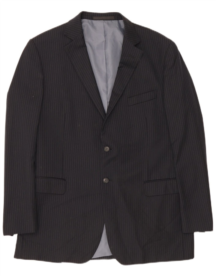 Мужской длинный пиджак Marks & Spencer UK 44 XL темно-синий в тонкую полоску