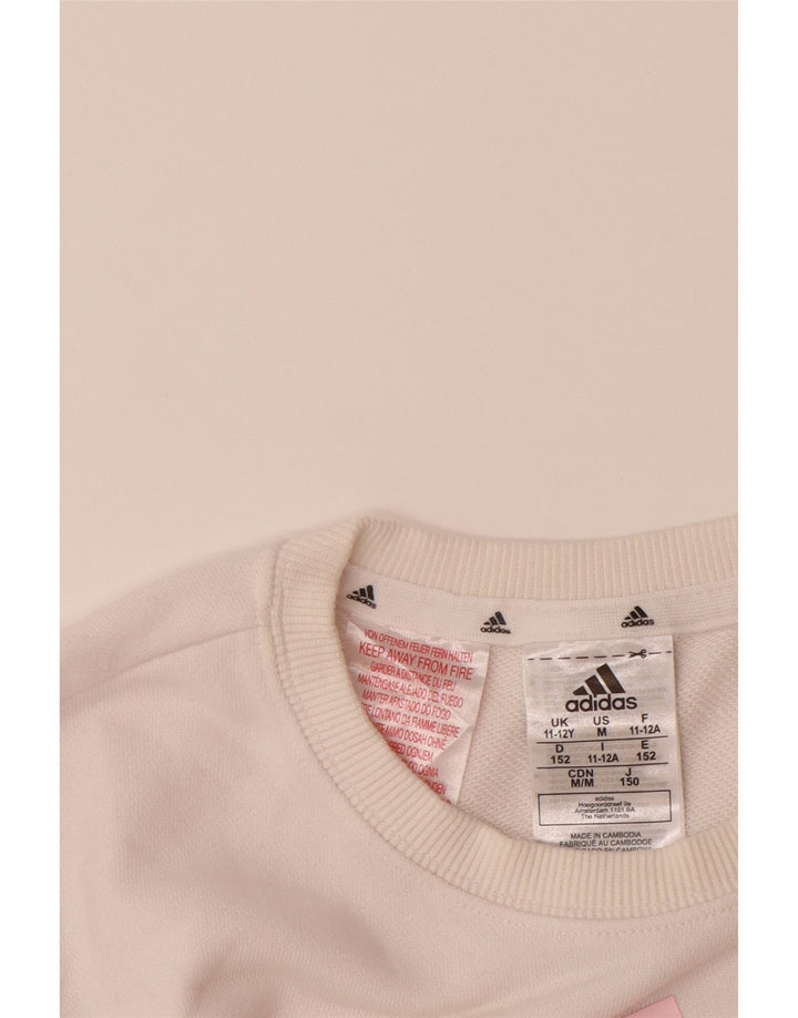 Джемпер с рисунком ADIDAS для девочек 11-12 лет, белый хлопок