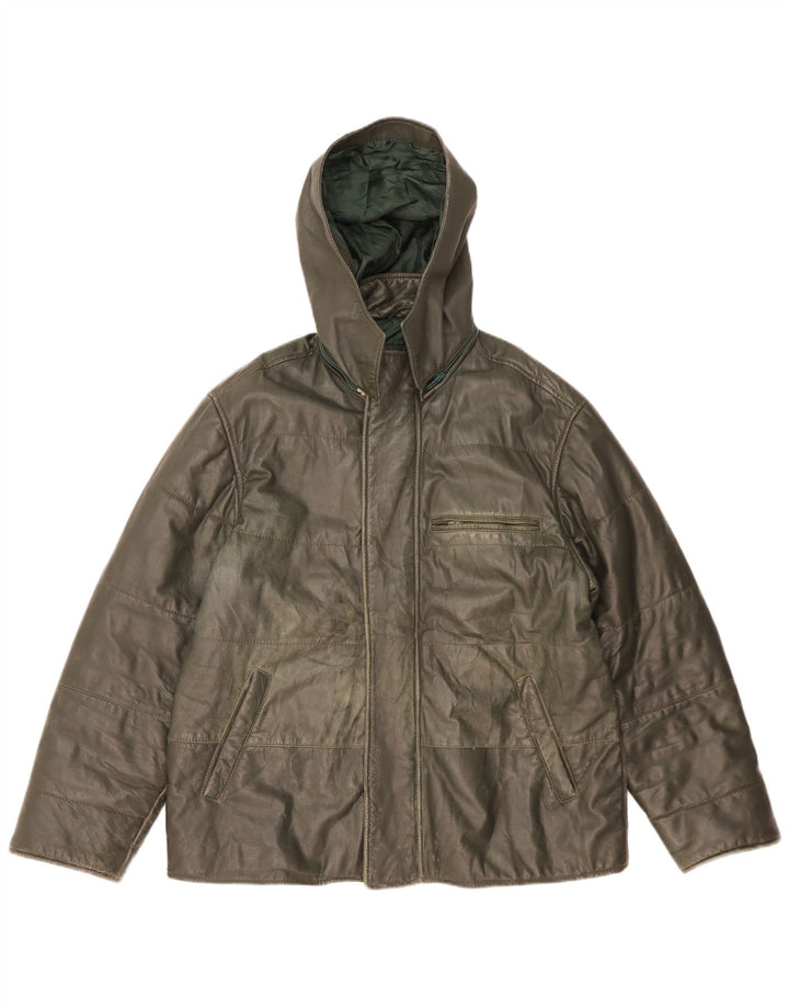 Morris Мужская кожаная куртка с капюшоном IT 52 XL Зеленая кожа