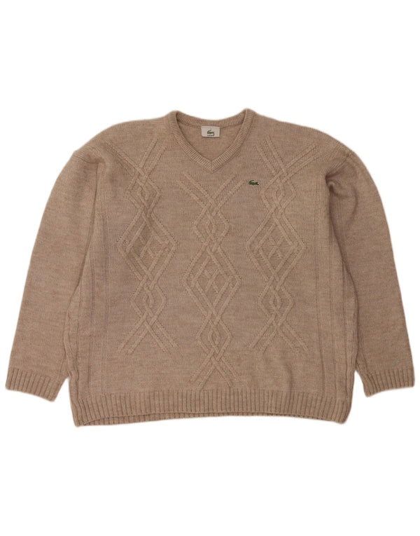 Мужской джемпер LACOSTE с v-образным вырезом, размер 7, 2XL, бежевый, шерсть