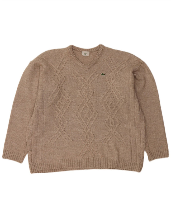 Мужской джемпер LACOSTE с v-образным вырезом, размер 7, 2XL, бежевый, шерсть