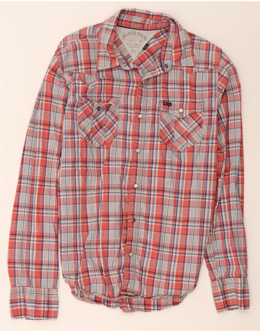 Hilfiger Denim Мужская рубашка с рисунком из хлопка среднего красного цвета в клетку