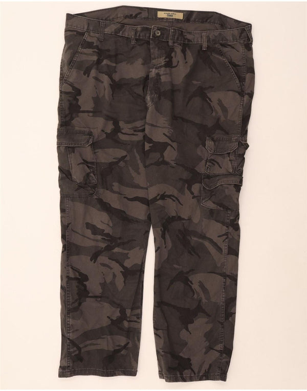 WRANGLER Mens Straight Cargo Trousers W46 L30 Grey Camouflage Cotton