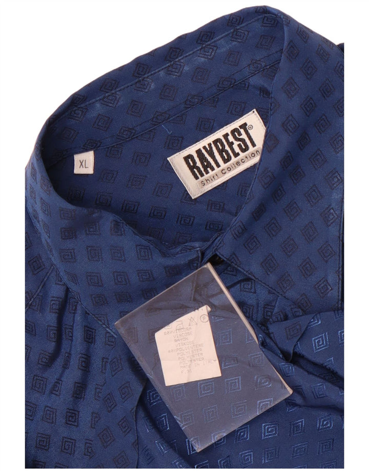 Мужская рубашка Raybest с коротким рукавом XL, темно-синяя, вискоза с геометрическим рисунком