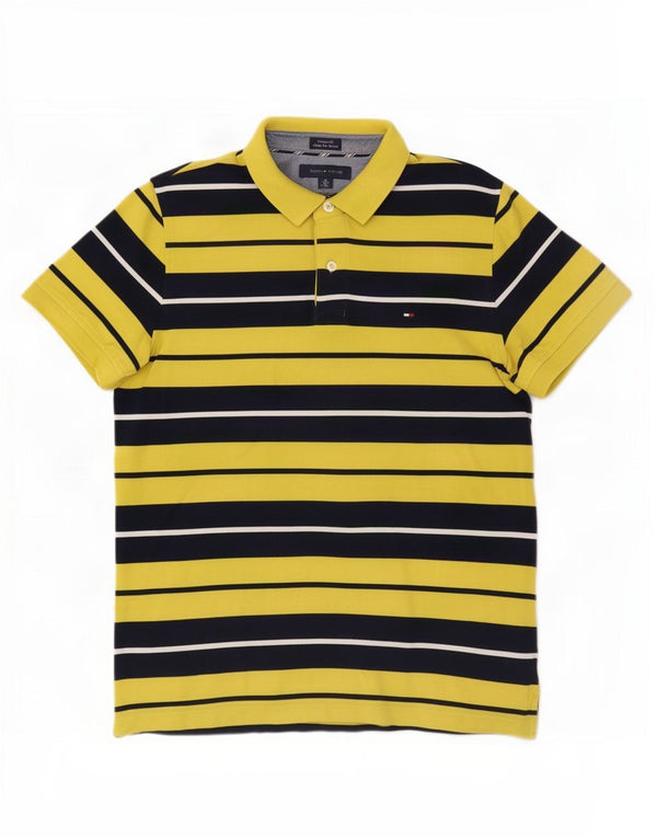 Мужская рубашка поло Tommy Hilfiger в желтую полоску среднего размера, хлопок