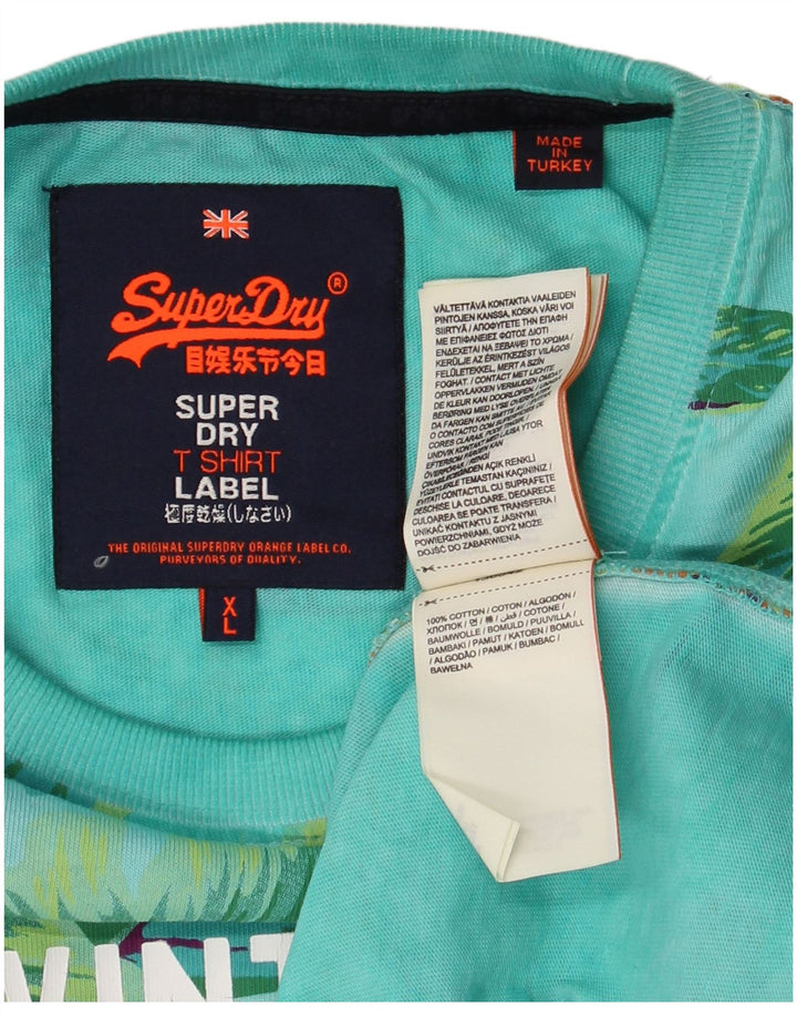 SUPERDRY Мужская футболка с рисунком Top XL Синяя хлопковая футболка с цветочным принтом