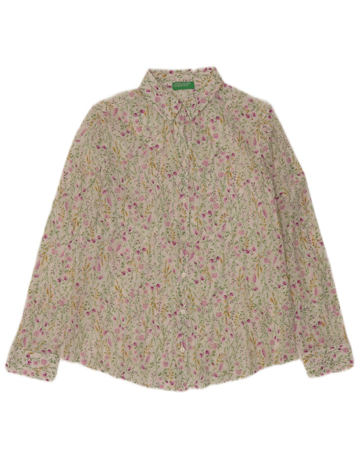 Рубашка женская BENETTON UK 14, средняя, белая с цветочным принтом