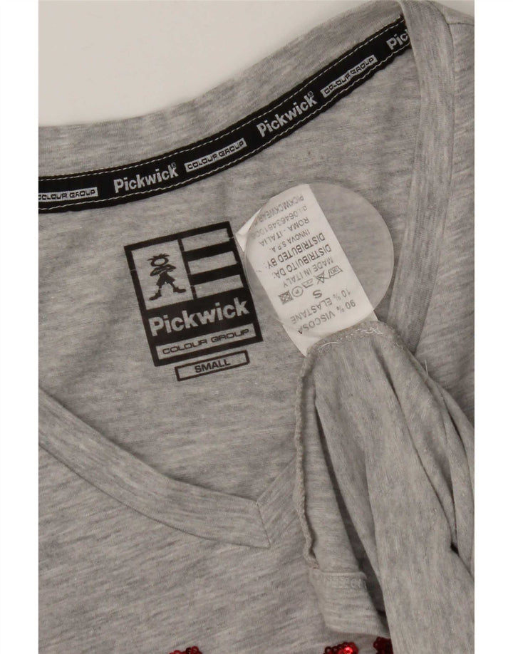 Pickwick Женский топ с графическим рисунком, длинный рукав, Великобритания, 8, маленький серый, вискоза с крапинками