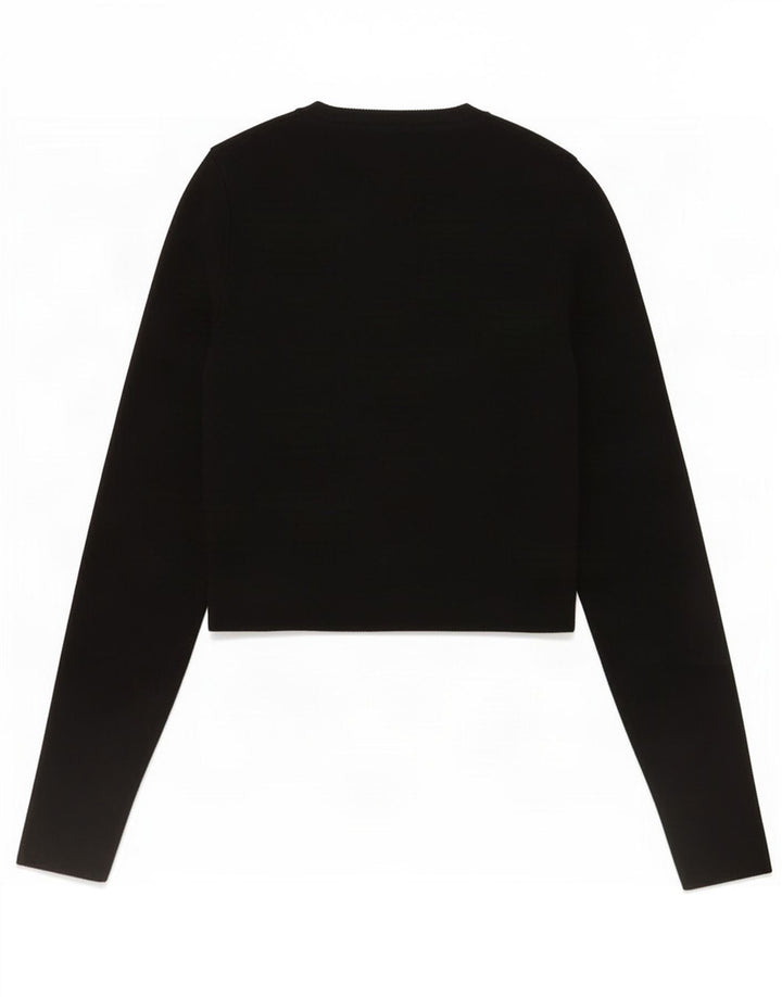 Женский укороченный топ Zara UK 12 с длинным рукавом, средний черный, вискоза