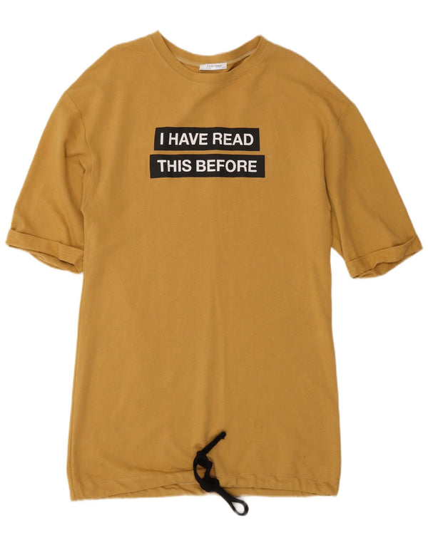 Женское платье-футболка с рисунком Zara Trafaluc UK 10, маленькое коричневое