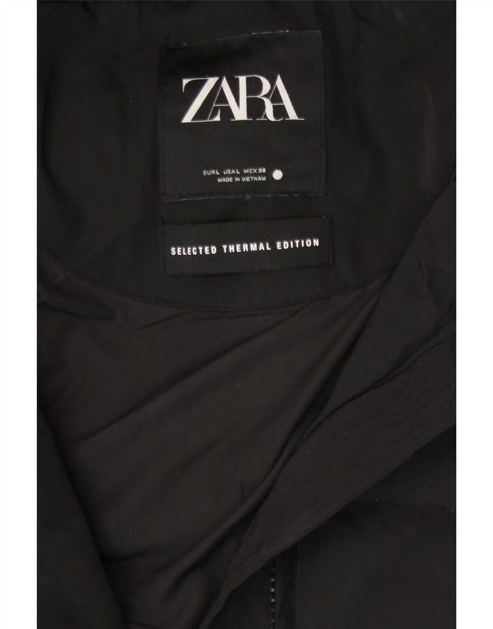 Женская стеганая куртка с капюшоном Zara UK 14, большой черный полиэстер