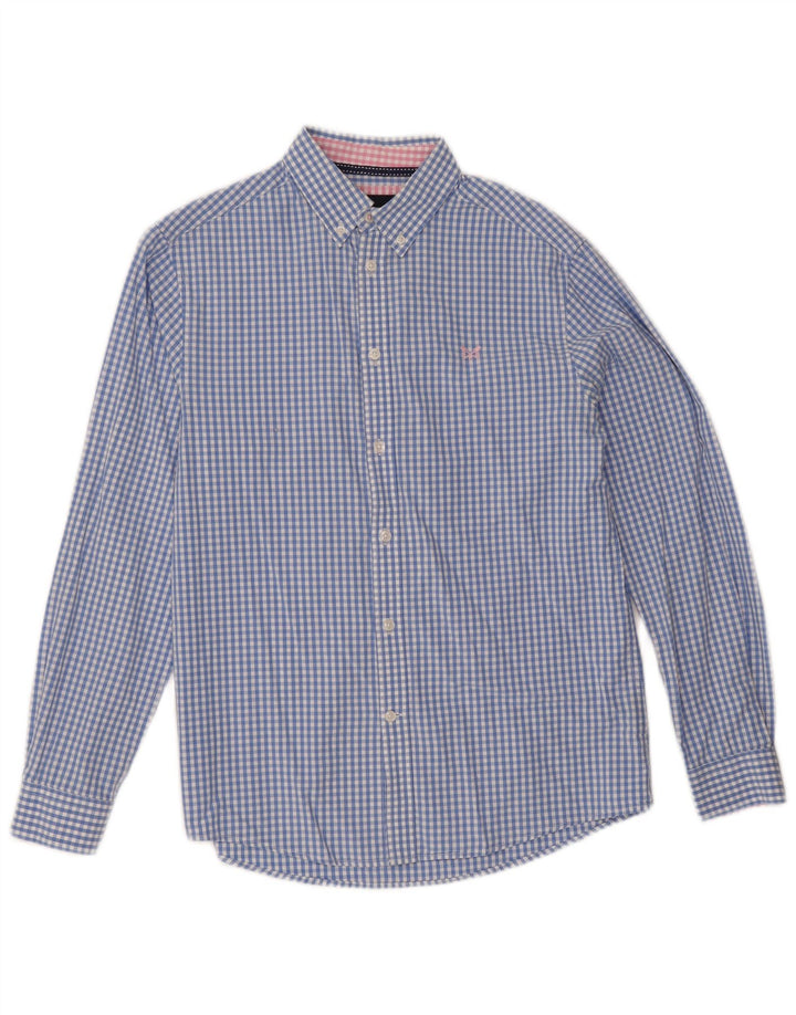 Crew Clothing Мужская классическая рубашка маленького размера из хлопка в мелкую синюю клетку