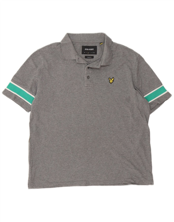 Мужская рубашка-поло свободного кроя Lyle & Scott, хлопковая рубашка с цветными блоками среднего серого цвета