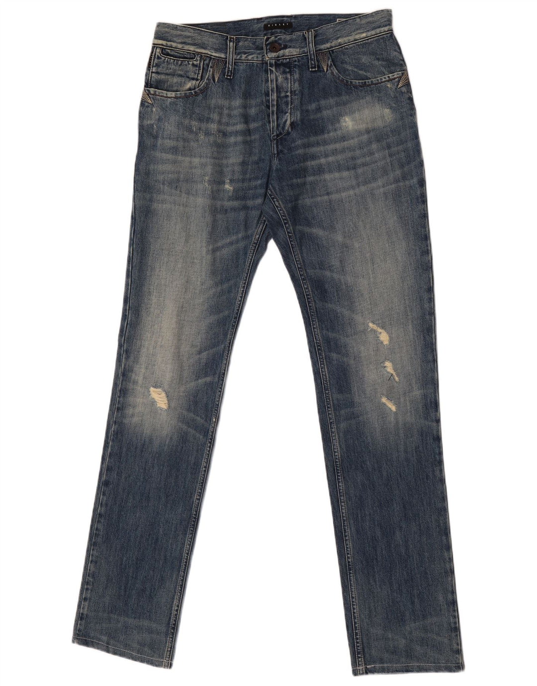 Мужские потертые узкие джинсы Sisley W31 L33, синие, хлопок