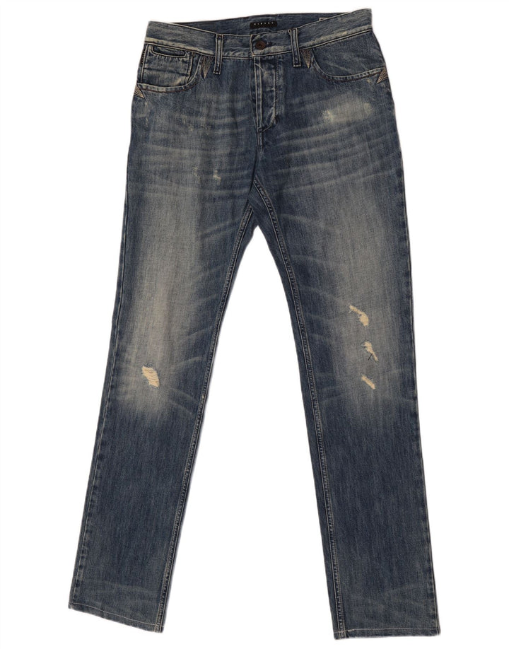 Мужские потертые узкие джинсы Sisley W31 L33, синие, хлопок