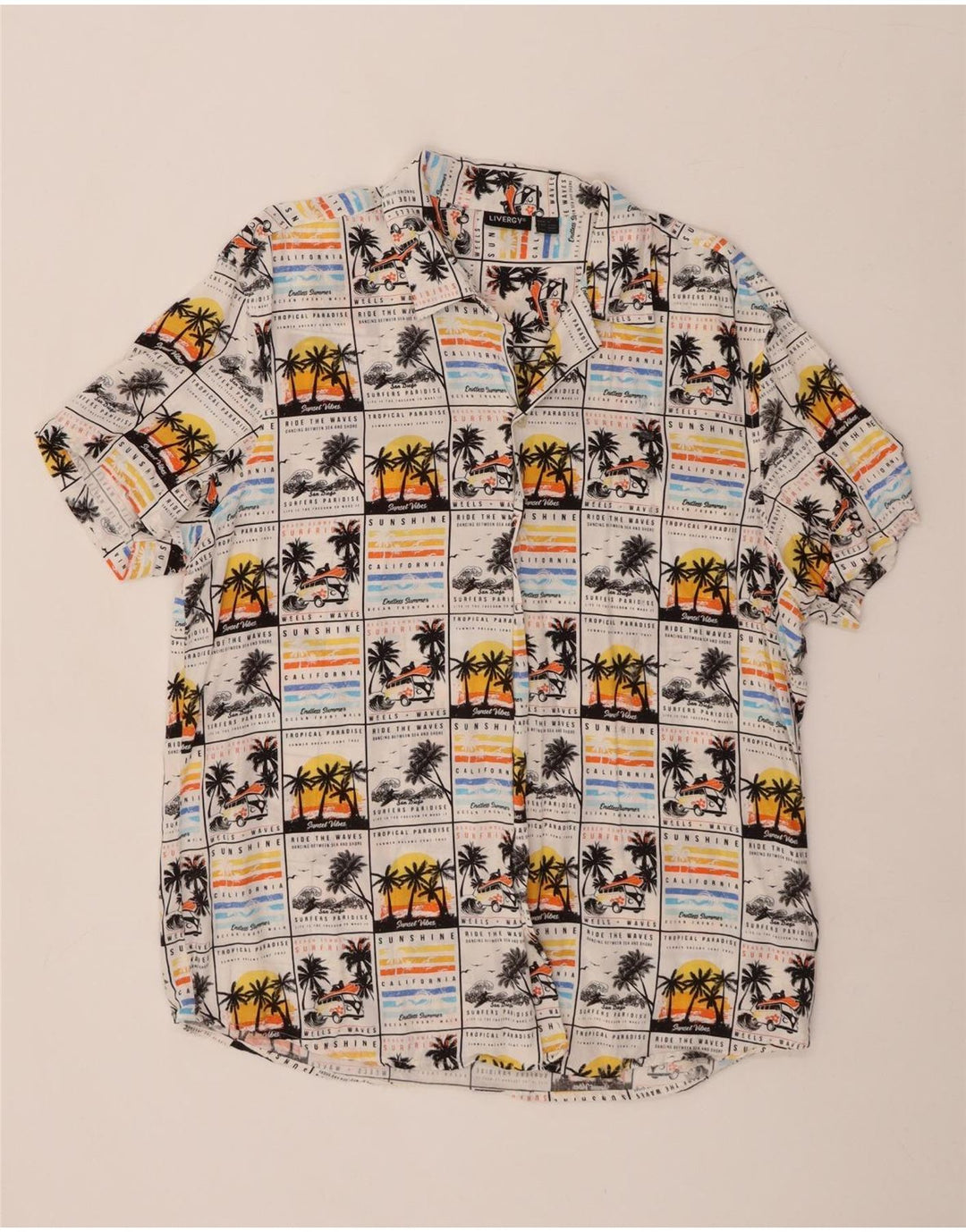 LIVERGY Мужская рубашка с коротким рукавом, размер 43/44 XL, белая вискоза, гавайский стиль