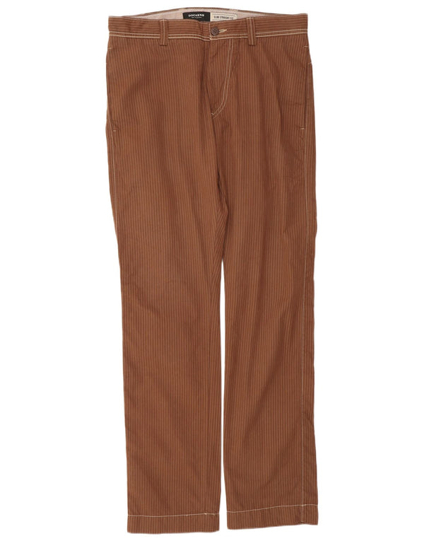 DOCKERS Мужские брюки-чинос приталенного кроя W34 L34 коричневые классические в тонкую полоску