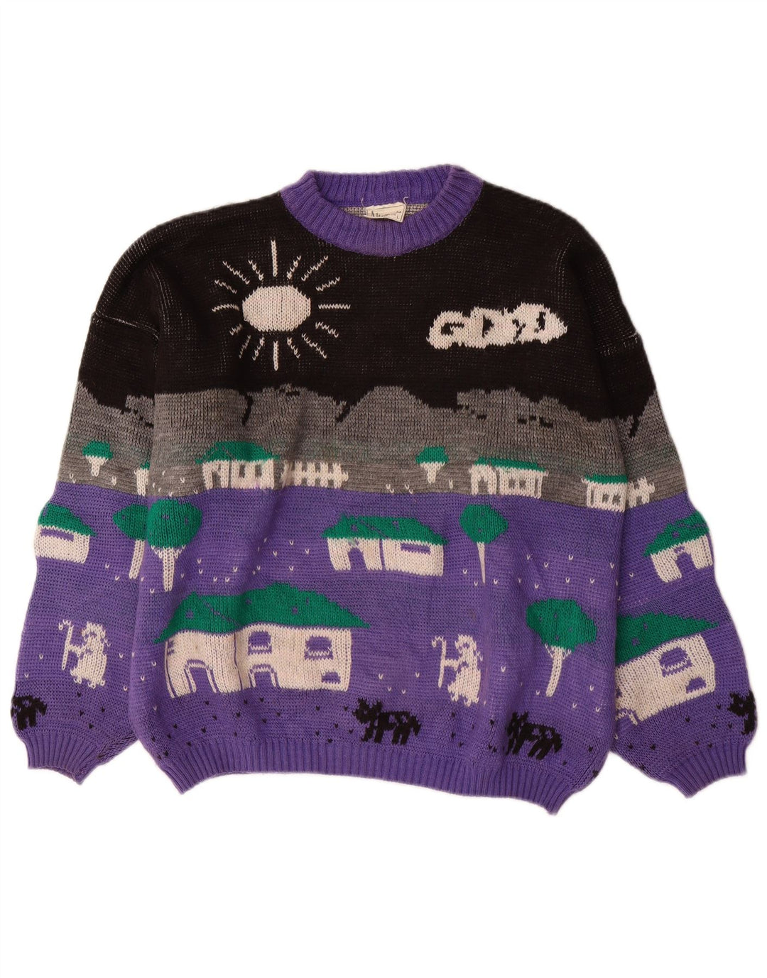 Женский джемпер с круглым вырезом ALTA MODA UK 16, большой фиолетовый с цветными блоками