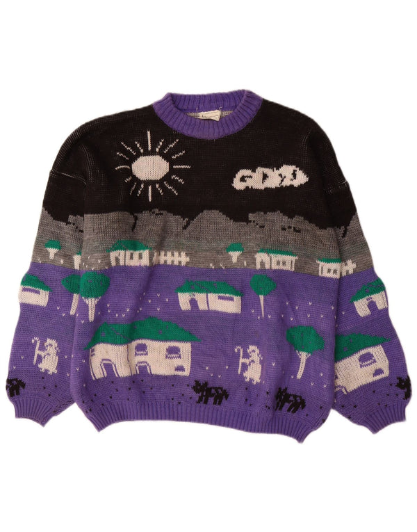 Женский джемпер с круглым вырезом ALTA MODA UK 16, большой фиолетовый с цветными блоками