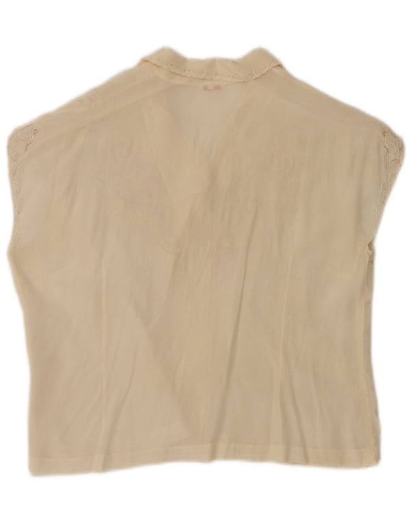 Vintage Womens Sleeveless Shirt Blouse EU 40 Medium Off White Floral Silk
