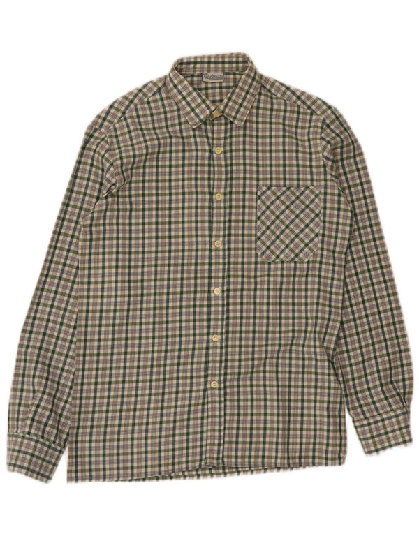 Vintage Mens Flannel Shirt Small Green Check Polyester
