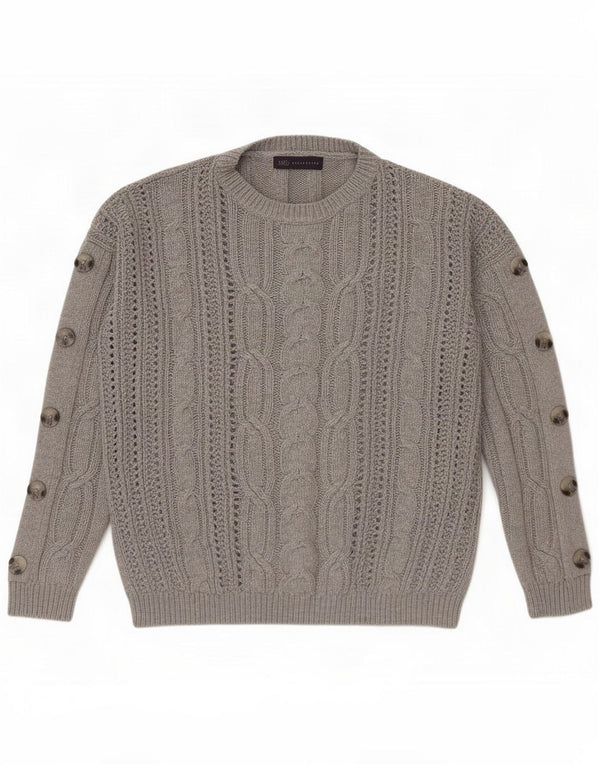 Marks & Spencer Womens Crew Neck Jumper Sweater UK 14 Large Grey Cotton