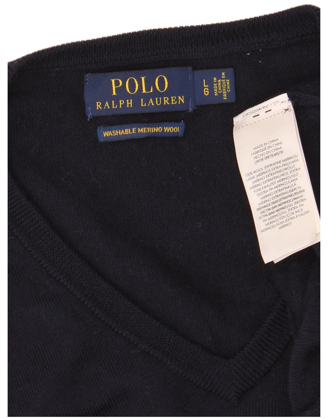 Мужской джемпер с v-образным вырезом Polo Ralph Lauren, большой темно-синий из мериносовой шерсти