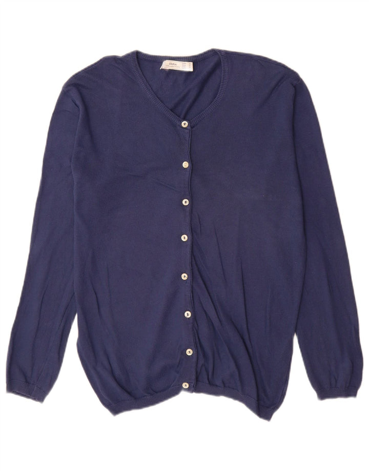 Женский кардиган Zara UK 14, средний темно-синий хлопковый свитер
