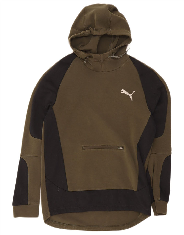 Мужской джемпер с капюшоном Puma, хлопок среднего зеленого цвета с цветными блоками