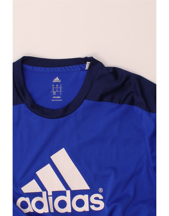 ADIDAS Mens Climalite Graphic T-Shirt Top Medium Blue Colourblock Vintage Adidas and Second-Hand Adidas from Messina Hembry 