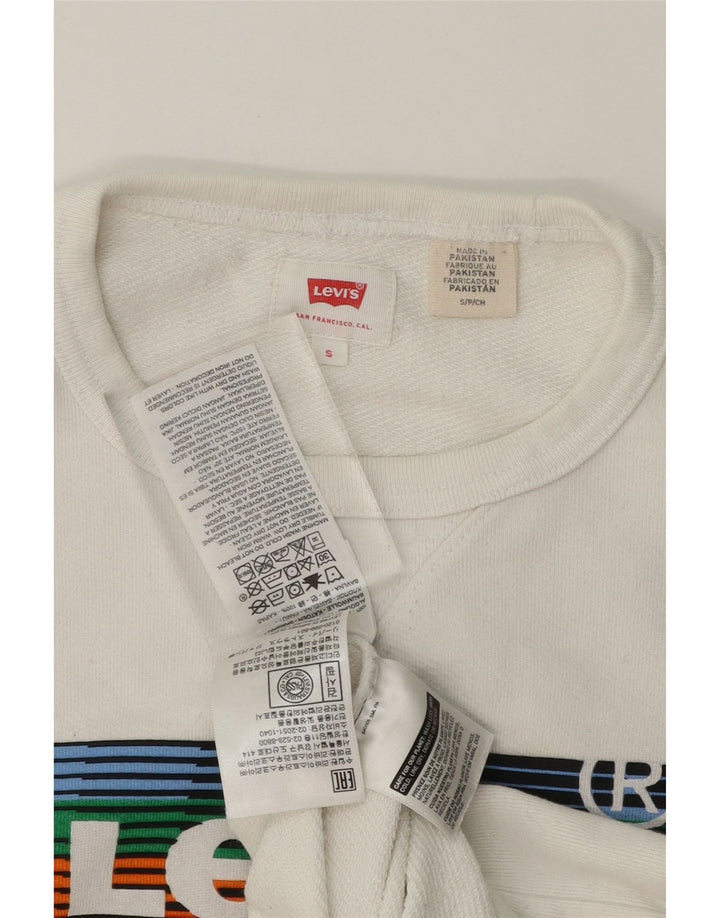 LEVI'S Mens Graphic Sweatshirt Jumper Small White Cotton Vintage Levi's and Second-Hand Levi's from Messina Hembry 