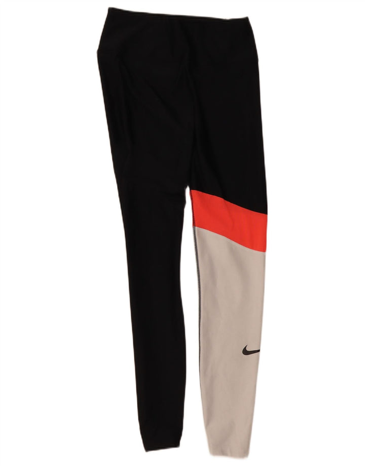 Женские леггинсы Nike Dri Fit UK 10, маленькие черные, полиэстер с цветными блоками