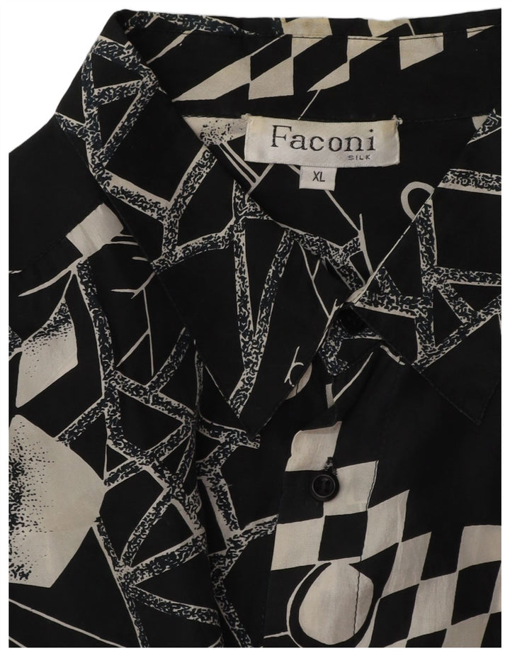 Мужская рубашка VINTAGE XL, черная, шелковая с геометрическим рисунком