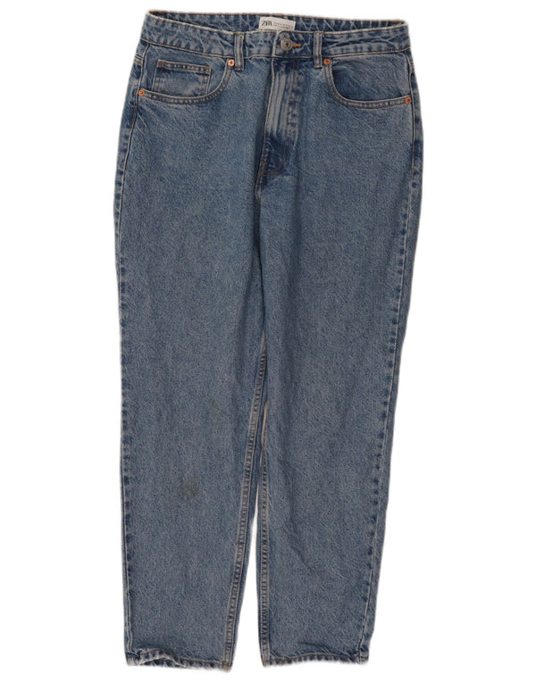 Женские укороченные зауженные джинсы с высокой талией Zara EU 42, большие W32 L25, синие, хлопок
