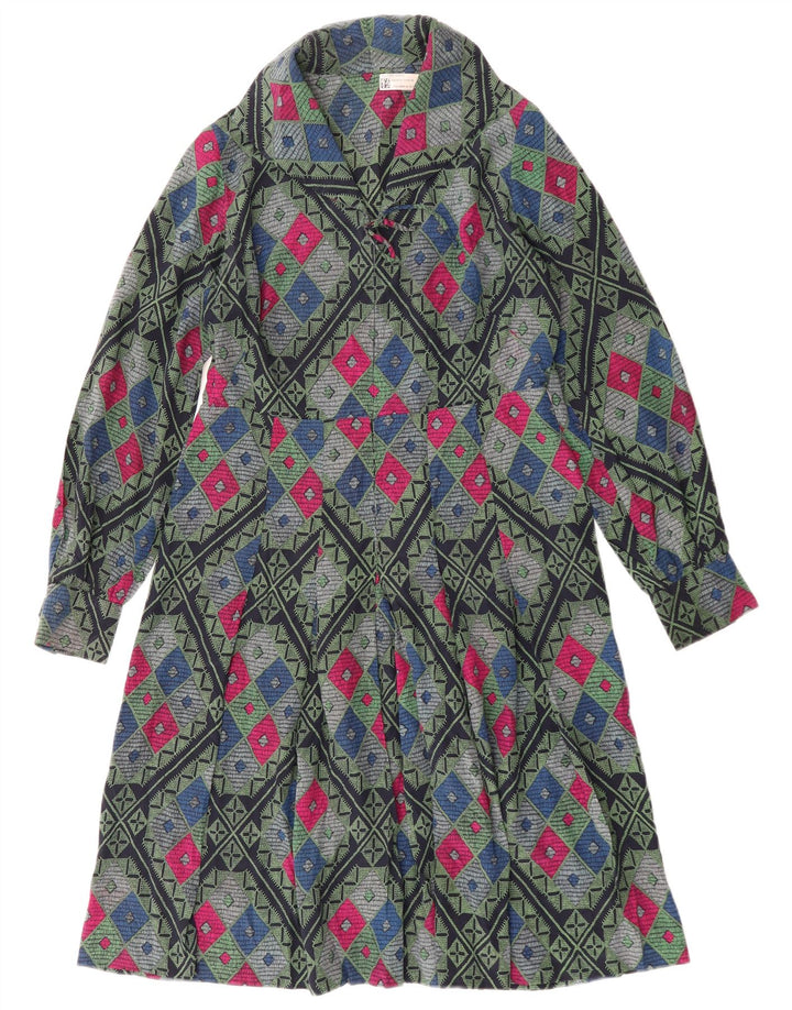 Винтажное женское платье А-силуэта UK 12, средний разноцветный геометрический узор