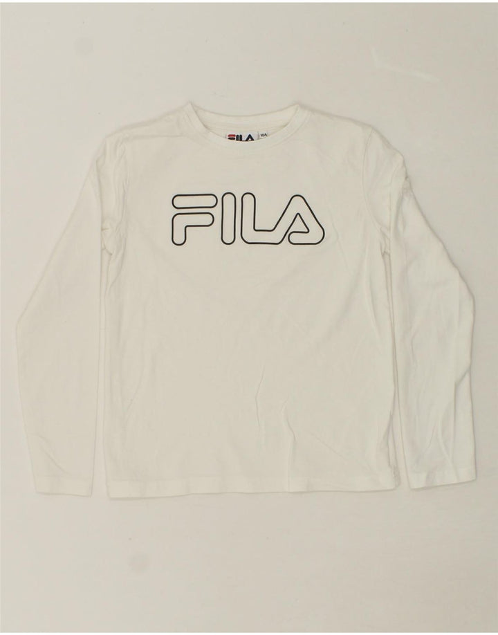 FILA Boys Graphic Top Long Sleeve 9-10 Years White Vintage Fila and Second-Hand Fila from Messina Hembry 