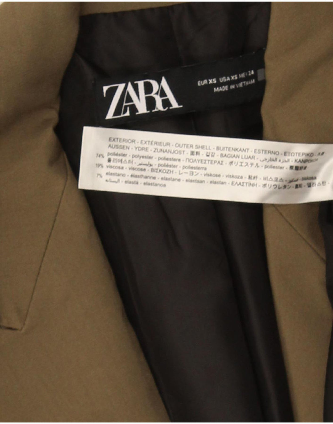 Мужской двубортный пиджак Zara UK 34 XS, полиэстер цвета хаки