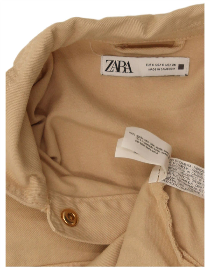 Женский укороченный бомбер Zara Oversized UK 10, маленький размер, бежевый хлопок