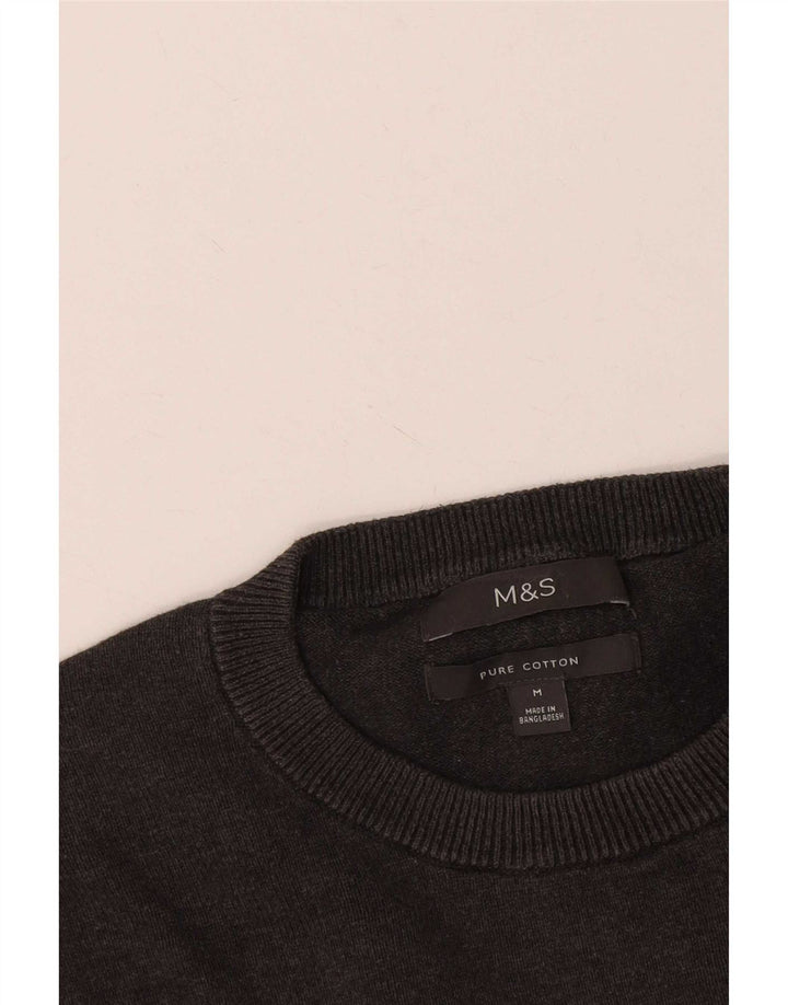 Мужской джемпер с круглым вырезом Marks & Spencer, средний серый хлопковый свитер