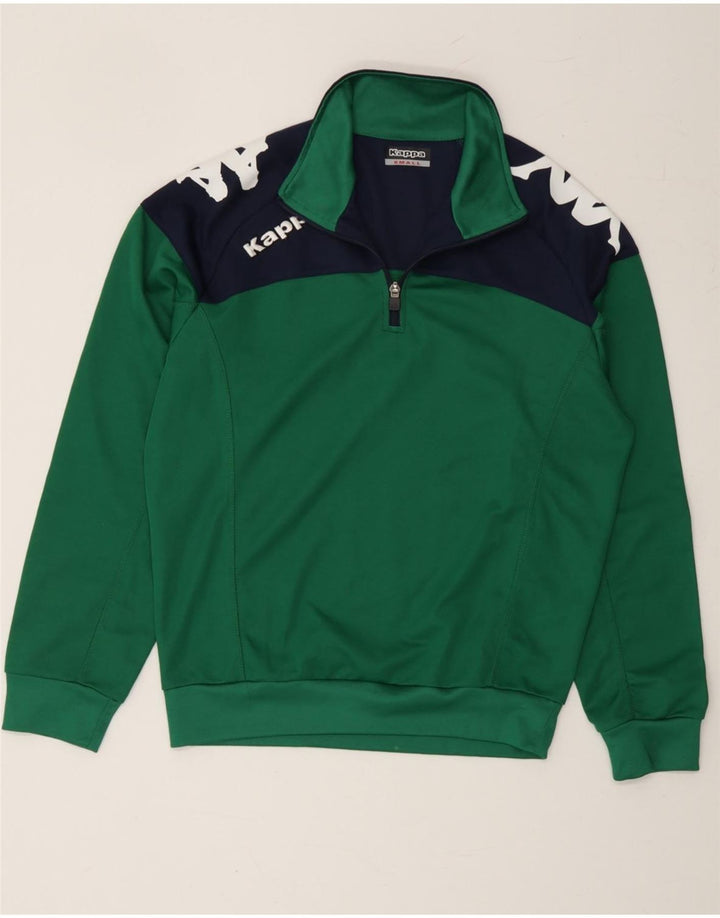 KAPPA Mens Graphic Zip Neck Sweatshirt Jumper Small Green Colourblock Vintage Kappa and Second-Hand Kappa from Messina Hembry 