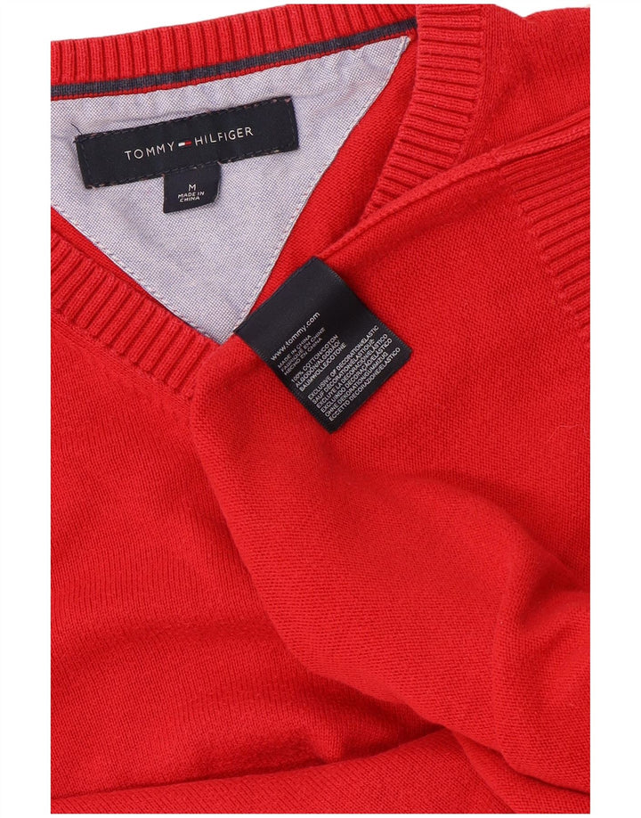 Tommy Hilfiger Мужской джемпер с v-образным вырезом, средний красный хлопковый свитер